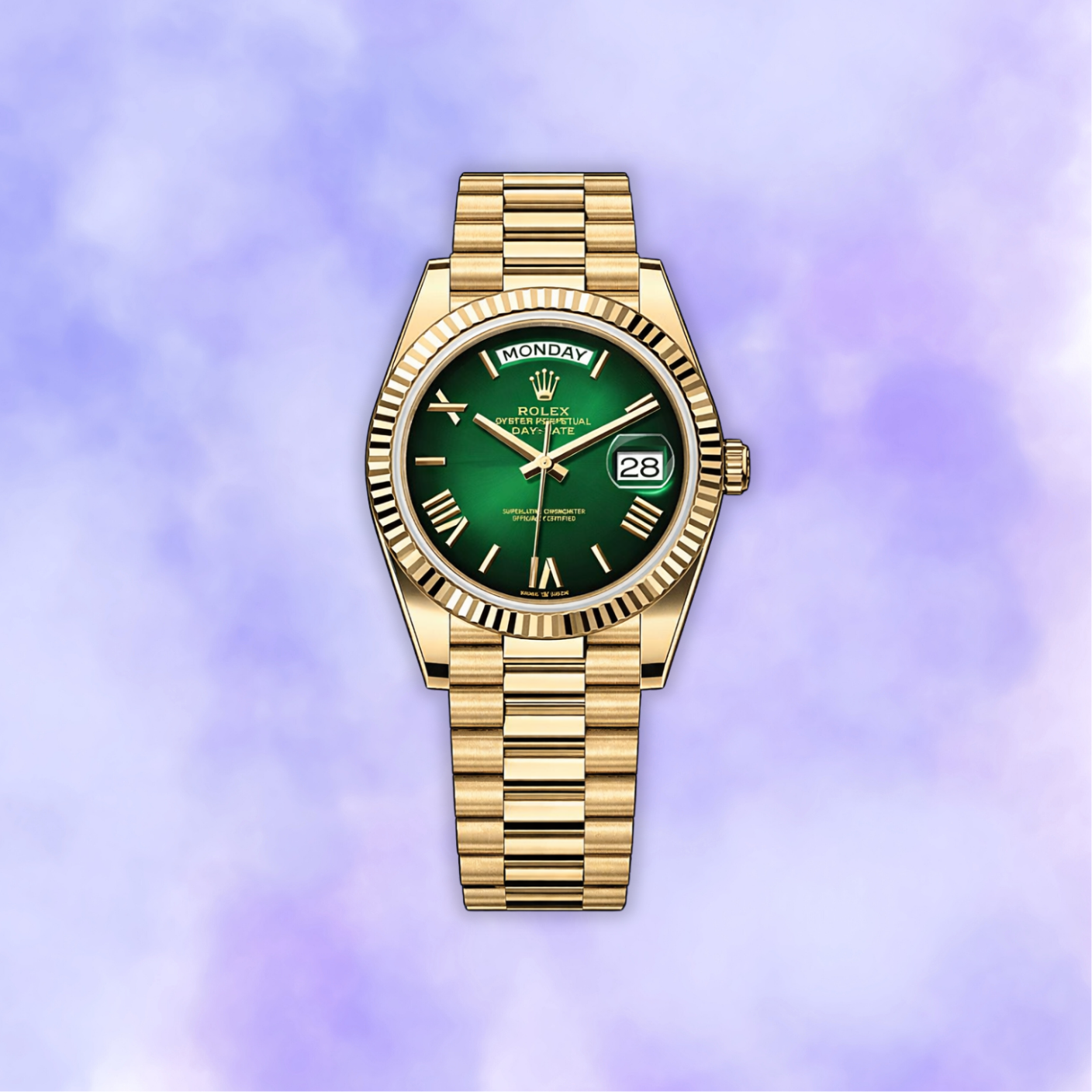 Gold day date green dial